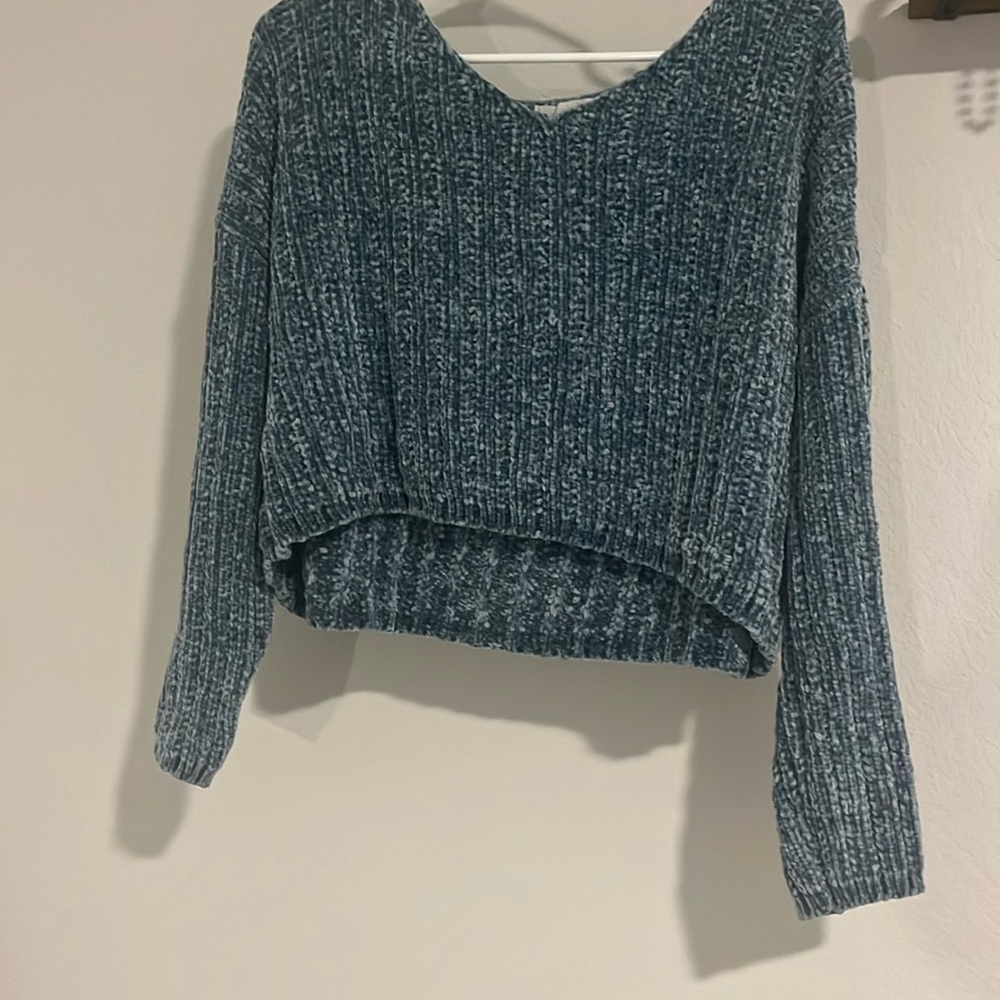LA Hearts | Teal Blue Cropped Knit Sweater